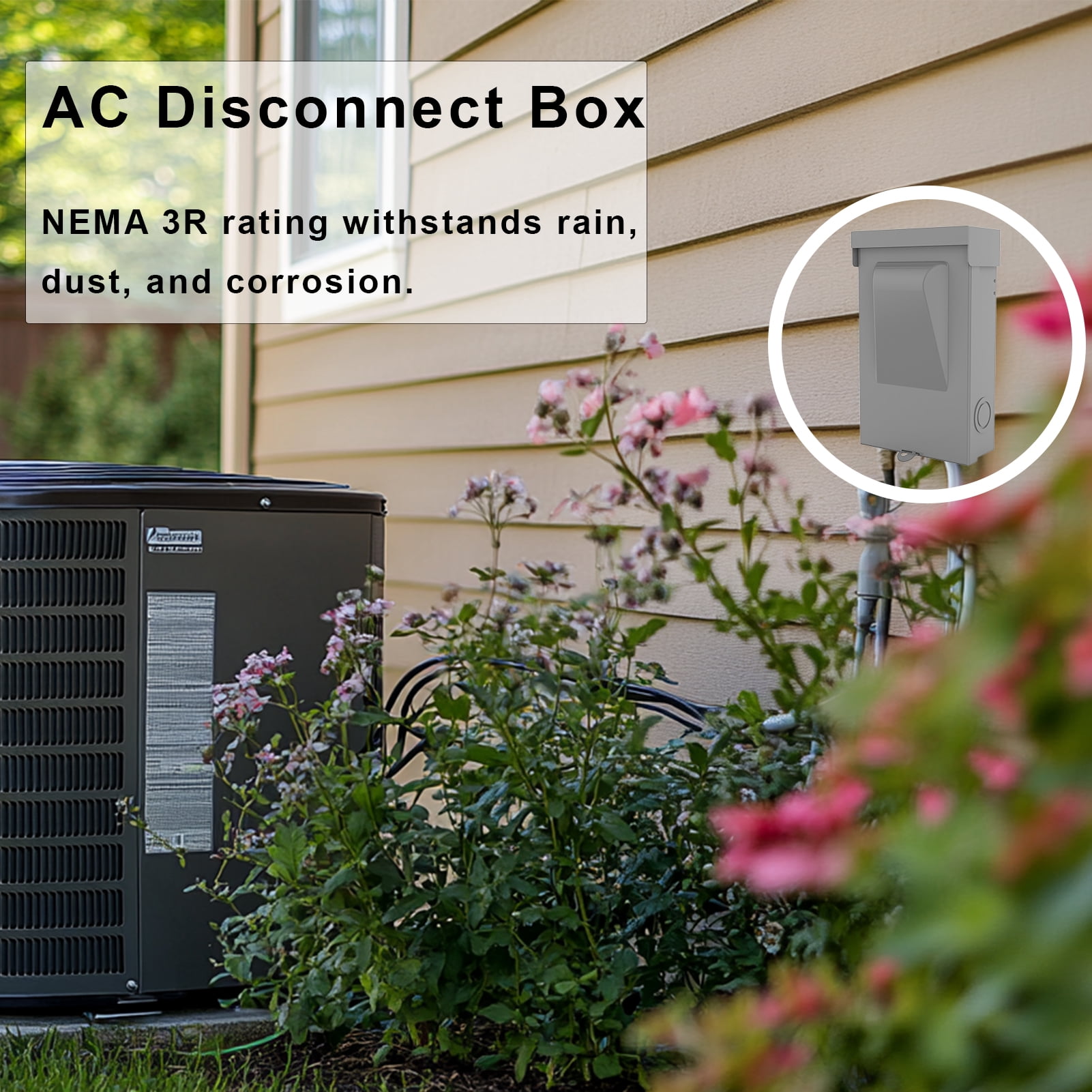 HIITIO 60 Amp 240V Fused AC Disconnect Box - Outdoor Waterproof Metal Electrical Enclosure with Safety Switch for HVAC, Air Conditioners & Heat Pumps - UL Listed
