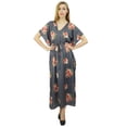 thumbnail image 1 of Bimba Women's Long Getting Ready Gray Gown Drawstring Floral Kaftan Kimono. - 14, 1 of 1