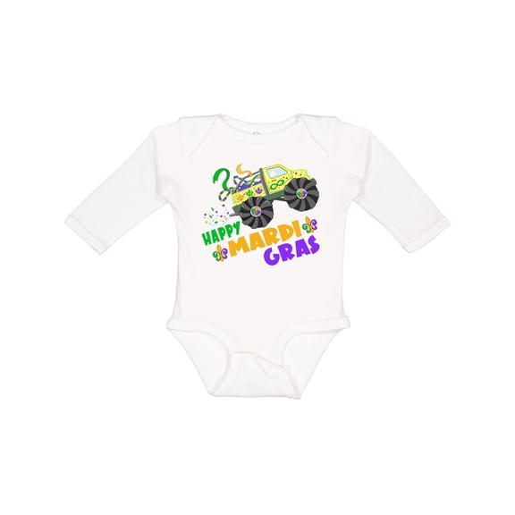 Inktastic Happy Mardi Gras Monster Truck with Beads Boys or Girls Long Sleeve Baby Bodysuit