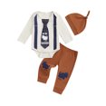thumbnail image 1 of SUNSIOM Baby Boy Thanksgiving Outfit Fake Necktie Long Sleeve Rompers and Turkey Print Pants Hat Set Spring 3 Piece Clothes, 1 of 6
