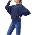 thumbnail image 4 of Women'S Solid Color Oversized Batwing Sleeve Boat Neck Long Sleeve Knit Sweater Loose Pullover Dark Blue One size, 4 of 6