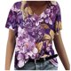 thumbnail image 1 of Tops Florales para las Mujeres, Casual V-Cuello Camiseta de Manga Corta Blusa de Moda Hecha de Estante de Imitación para Toda la Temporada de Uso Diario, Tops Cortos para las Mujeres, 1 of 4
