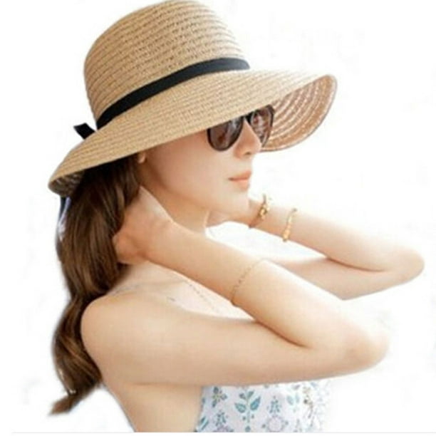 XZNGL Wide Brim Sun Hat Women Floppy Foldable Ladies Women Straw Beach Sun  Summer Hat Beige Wide Straw Hat for Women Beach Sun Hat for Women Wide Brim  Hat Women Summer Hat
