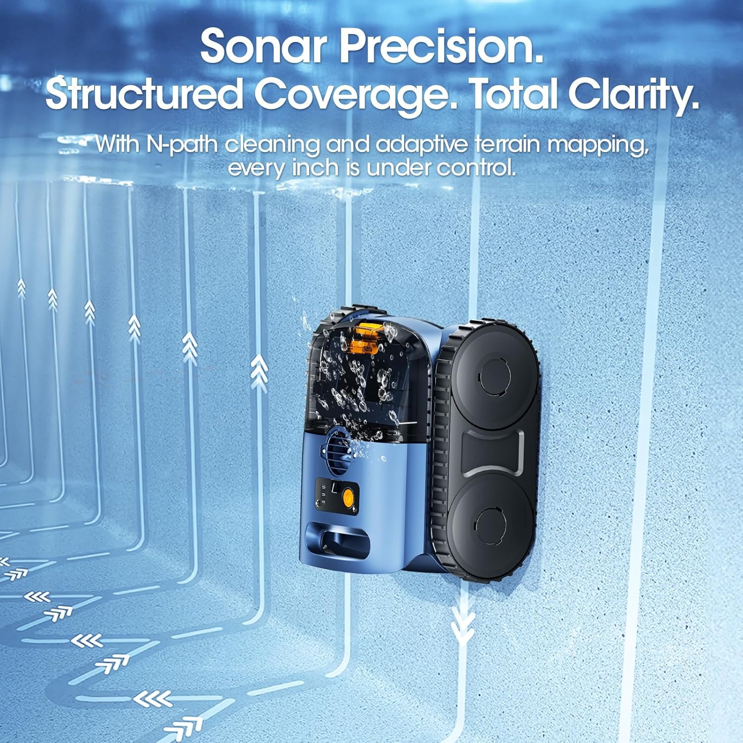 2025 Upgrade Cordless Robotic Pool Cleaner, Smart Pool Vacuum – Sonar Navigation, Auto Path Planning, Tangle-Free Design, Wall Climbing & Efficient Cleaning for In-Ground and Above-Ground Pools
