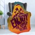 thumbnail image 4 of Lettering Soft Flannel Fleece Throw Blanket, Enjoy the Summer Holidays Typographic Tropical Scene with Palm Trees and Sun, Cozy Plush for Indoor and Outdoor Use, 50" x 60", Multicolor, by Ambesonne, 4 of 5