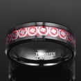thumbnail image 4 of 8mm Mens Tungsten Ring with Clover and Horseshoe Pattern Inlaid above Red Background, 4 of 6