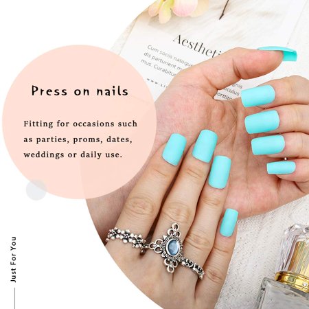Surrme Square Press On Nails Mint Green Long Matte Fake Nails Full Cover Acrylic Clips False Nails For Women And Girls Pack Of 24 Walmart Canada