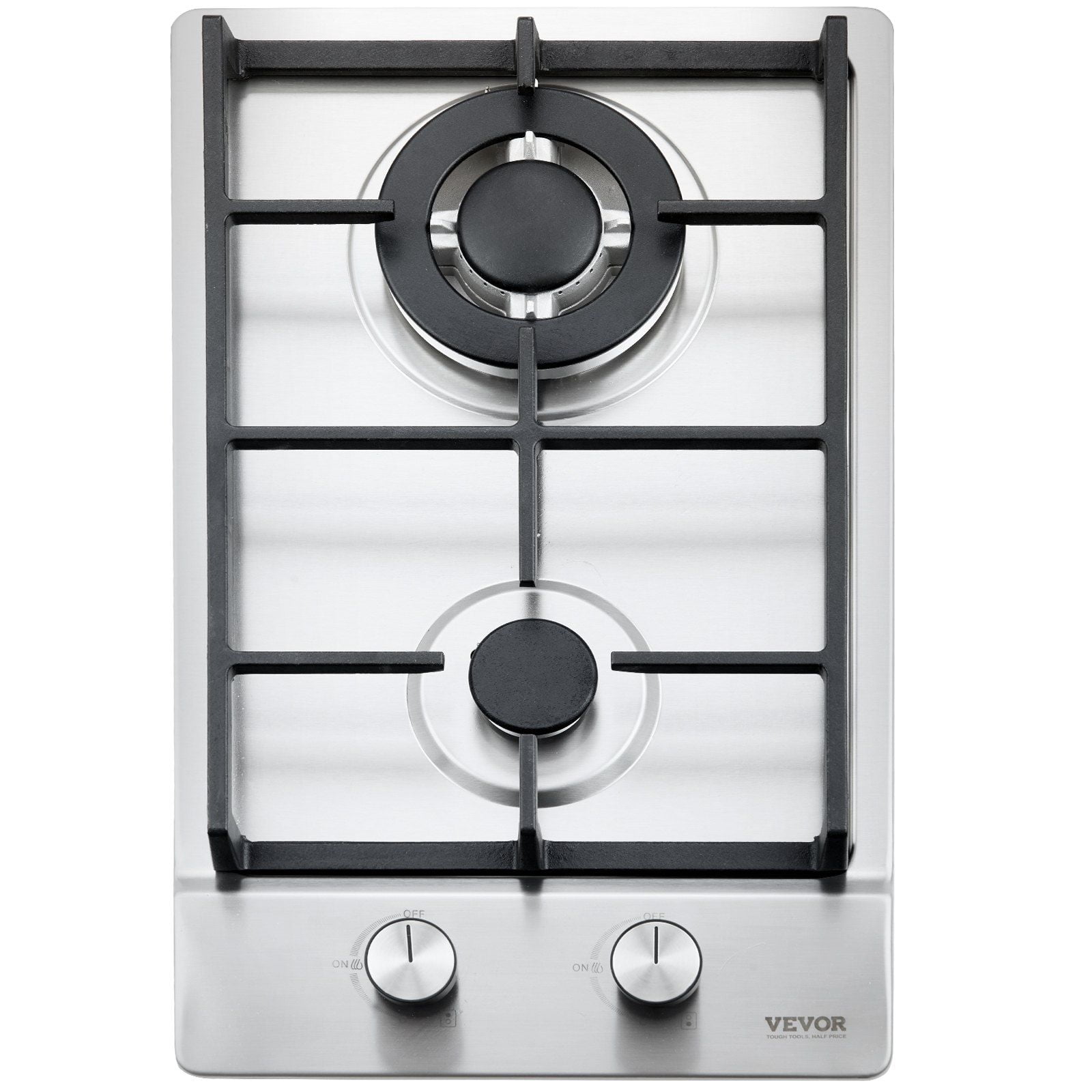 Gas Cooktop 12 inch, Max 12250BTU 2 Burners Built-in Stainless Steel Gas Stove Top, LPG/NG Convertible Dual Fuel Natural Gas Hob with Thermocouple Protection