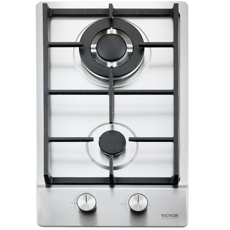 Gas Cooktop 12 inch, "Premium 12250BTU 2-Burner Built-in Gas Stove, Dual Fuel LPG/Natural Gas Hob with Thermocouple Protection & Stainless Steel Design"
