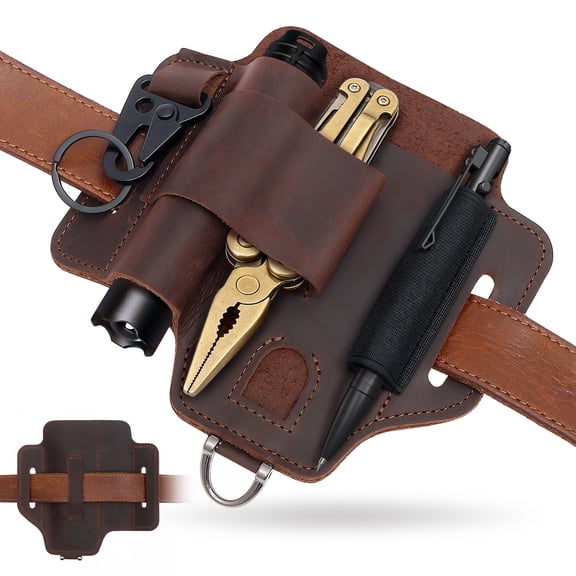 Tmwefusc Leather Multitool Sheath, EDC Belt Organizer for Work and Daily Use,EDC Pocket Organizer for Flashlight and Multitool,Gifts for Men,Leather Sheath for Multitool