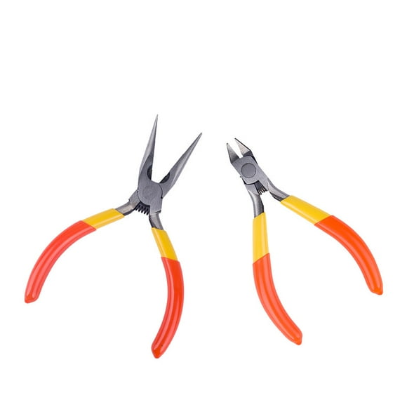 Set of 2 Wire Cutting Pliers Needle Nose Pliers 5 inch Precision Pliers Small Jewellery Pliers Yellow Set of Pliers