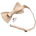 thumbnail image 3 of Boy's Beige Bow Tie with Handkerchief & Cufflinks Pre-Tied Style Formal Satin Classic Bowtie for Tuxedo Faux Silk, by Adam Young (Medium, Dune Beige), 3 of 5
