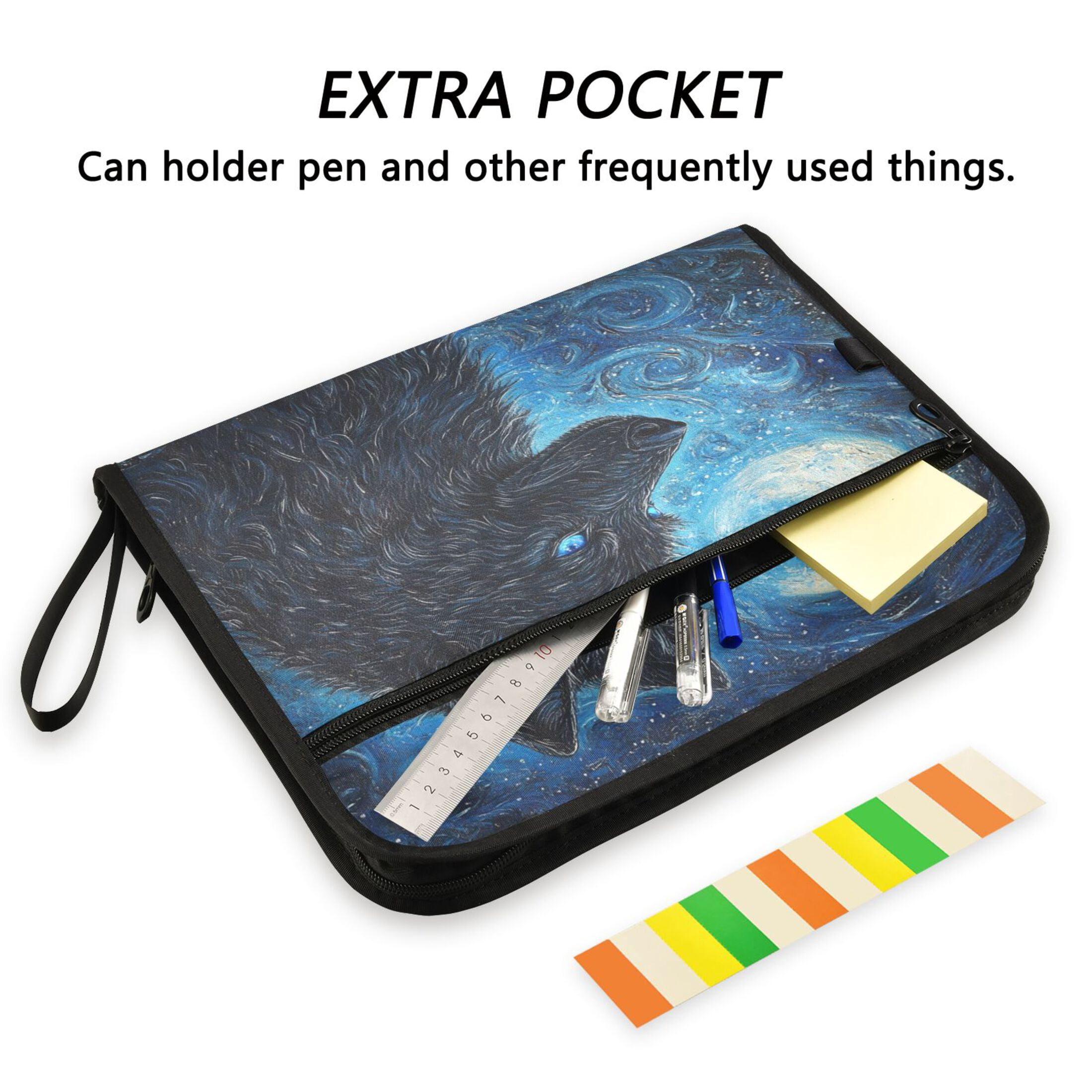 WOBOGO Cool Black Wolf Expanding File Folder Letter Size Accordion Filing Organizer 13 Pocket Separate Organ Pocket