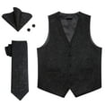 thumbnail image 4 of Formal Men Suit Vest Black Floral Jacquard Tie Waistcoat Pocket Square Cufflinks Set Wedding Tuxedo, 4 of 8