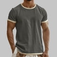 thumbnail image 3 of Men's Dark Gray Cotton Linen Ringer T-Shirt, Short Sleeve Round Neck, Casual Everyday Tee, 3 of 5