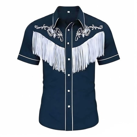 Likimi Children Girls Boys Tops Short Sleeve Prin Button Down Lapel Fashion Comfort Tee Navy Size 6-7 Years