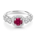 thumbnail image 2 of Gem Stone King 925 Sterling Silver Red Created Ruby and White Moissanite Engagement Ring for Women (1.38 Cttw, Round 6MM, Gemstone July Birthstone, Size 5), 2 of 3