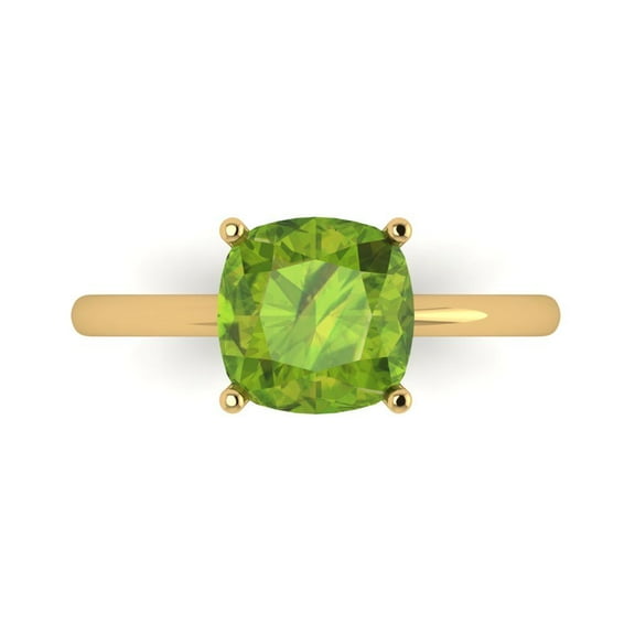2.5 ctw Solitaire Anniversary Ring for Women | Cushion Cut Natural Peridot | Hyperallergenic Solid 14K Yellow Gold