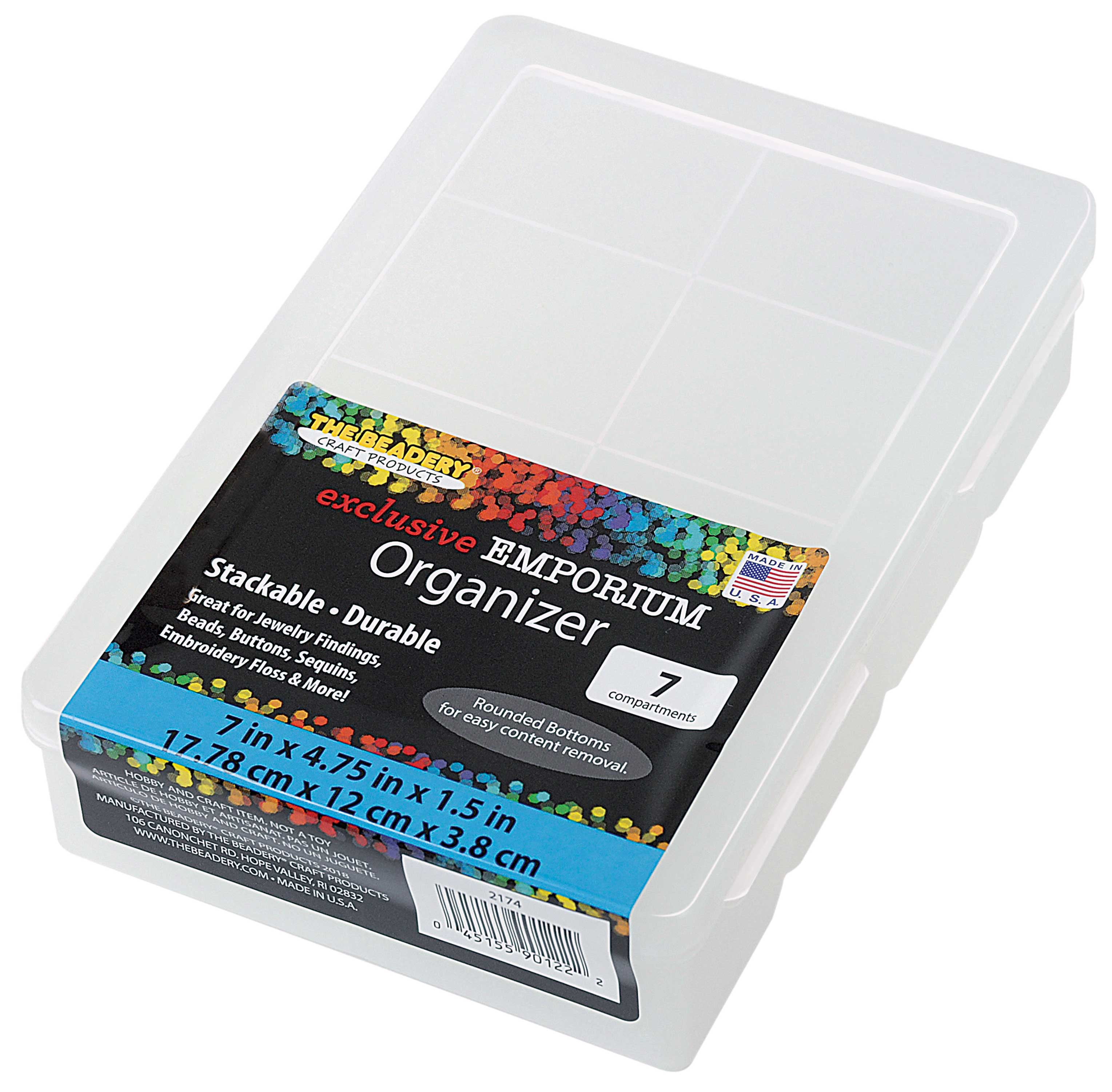 The Beadery - 7 Compartment Clear Plastic Storage Box - 4 Pack - 2174