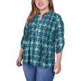 thumbnail image 1 of NY Collection Plus Size 3/4 Roll Tab Sleeve Y Neck Top, 1 of 3