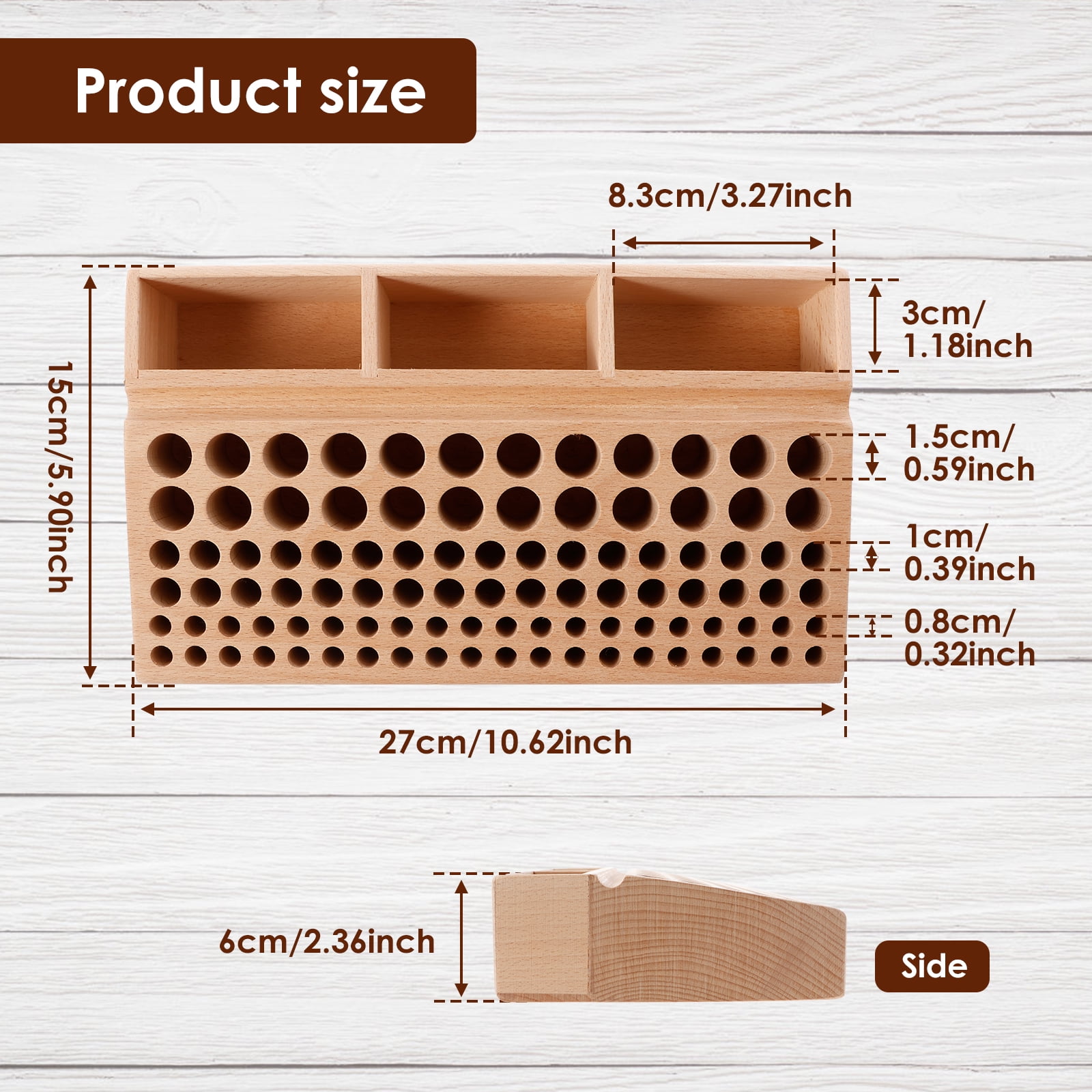 Wekvgz Wood Leather Tool Holder 98 Holes Professional Leather Craft Tool Holder with 3 Slots Large Capacity Leather Working Tool Holder for Hole Punch Leather Tools