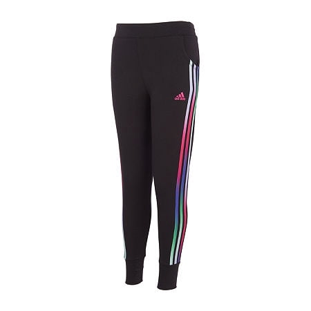 Adidas girls 3-stripes Cotton Joggers Pants, Black With Multicolor, Large US