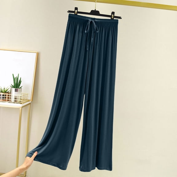 Pajama Sets for Women Summer Solid Color Breathable Pajama Pant Leisure Loose Fit Wide-Leg Sleepwear Summer Pajamas