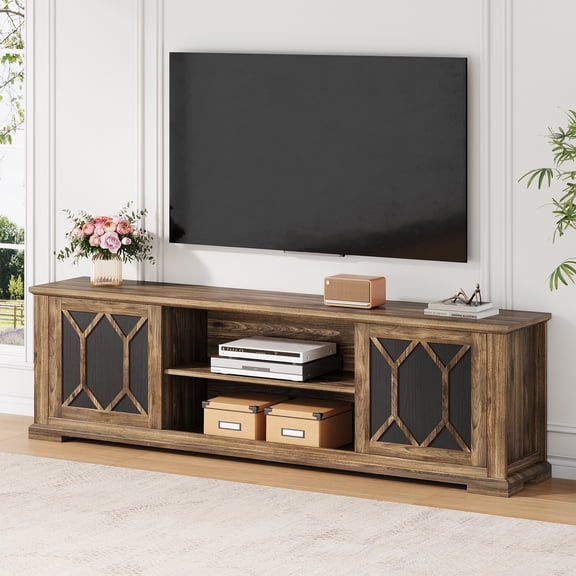 Mid Century Modern TV Stand for 65 Inch TV, 59 Inch Entertainment Center with Storage Cabinets and Adjustable Shelves