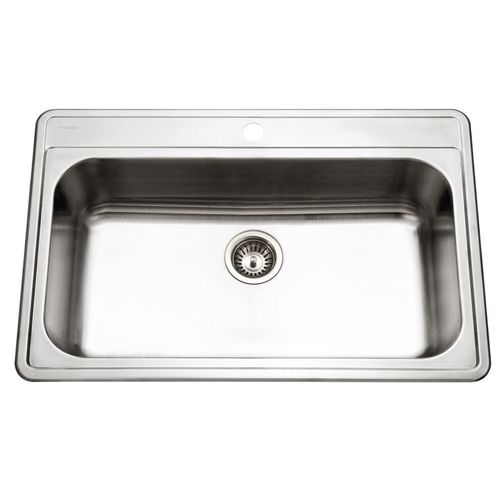 Houzer Premier 33 inch Stainless Steel Drop-in Topmount 1-hole Single Bowl Kitchen Sink with Strainer - PGS-3122-1-1
