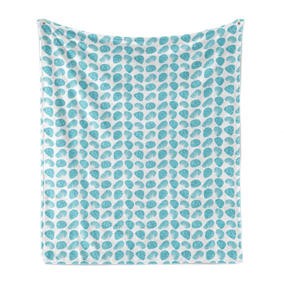 Shells Soft Flannel Fleece Throw Blanket, Geometric Pattern of Seashell Sea Stone Scallop Sunray Venus and Cockle, Cozy Plush for Indoor and Outdoor Use, 50" x 60", Blue and White, by Ambesonne