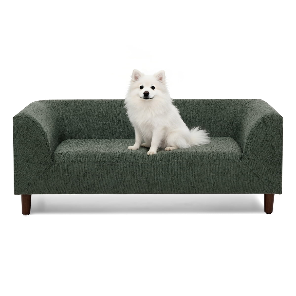 Modern Pet Sofa with Backrest and Armrests, Rectangular Dog Couch for Small Medium Dogs, Soft Cushioned Pet Furniture with Low Legs, Olive Green