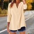 thumbnail image 2 of Jsaierl 3/4 Sleeve Cotton Linen Tops for Women Summer Button Up V Neck Shirts Trendy Striped Petite Blouses Work Elegant T-shirts Top S-2XL, 2 of 8