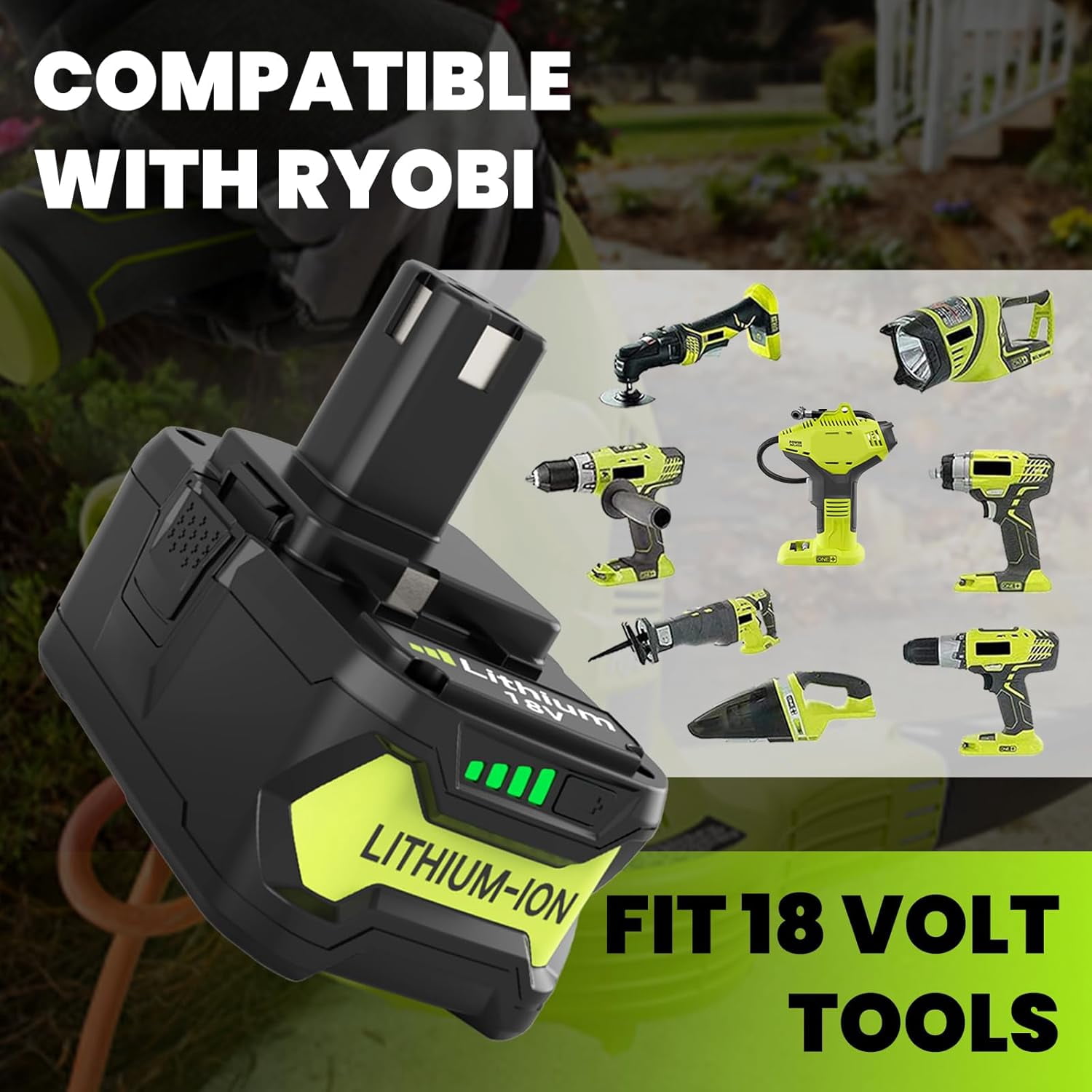 2-Pack 18V 8000mAh P108 Replacement for Ryobi 18V Battery and P117 Charger Compatible with Ryobi 18 Volt Lithium Battery P102 P103 P104 P105 P107 P109 P108 P190 P122