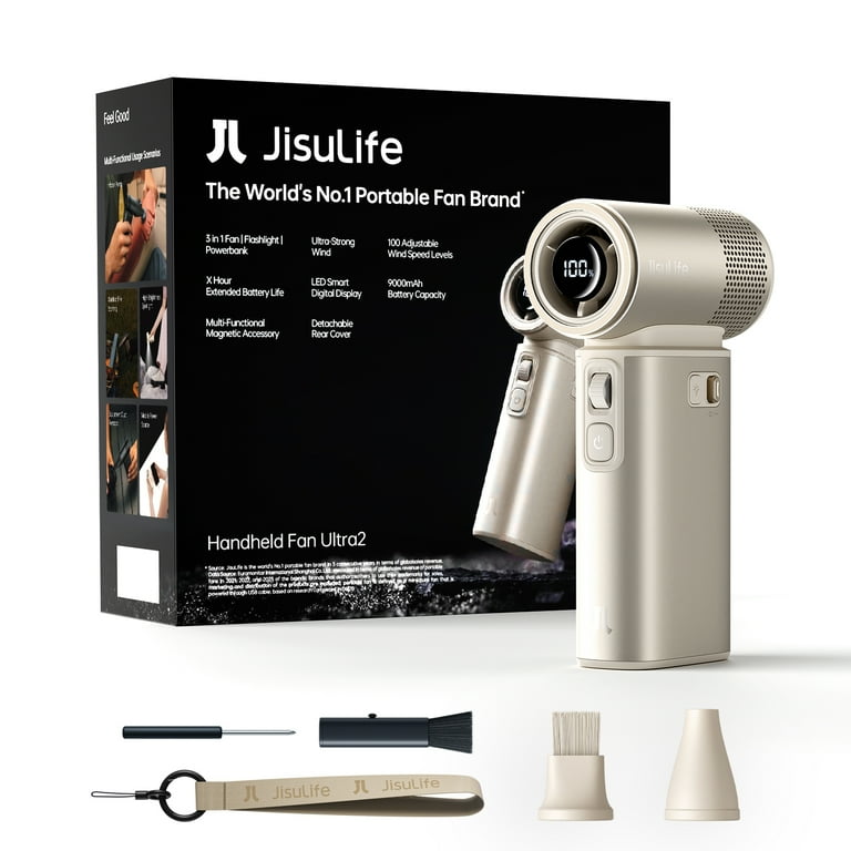 JISULIFE Portable Handheld Fan Ultra2, 9000mAh Max 25 Hrs, 5 IN 1