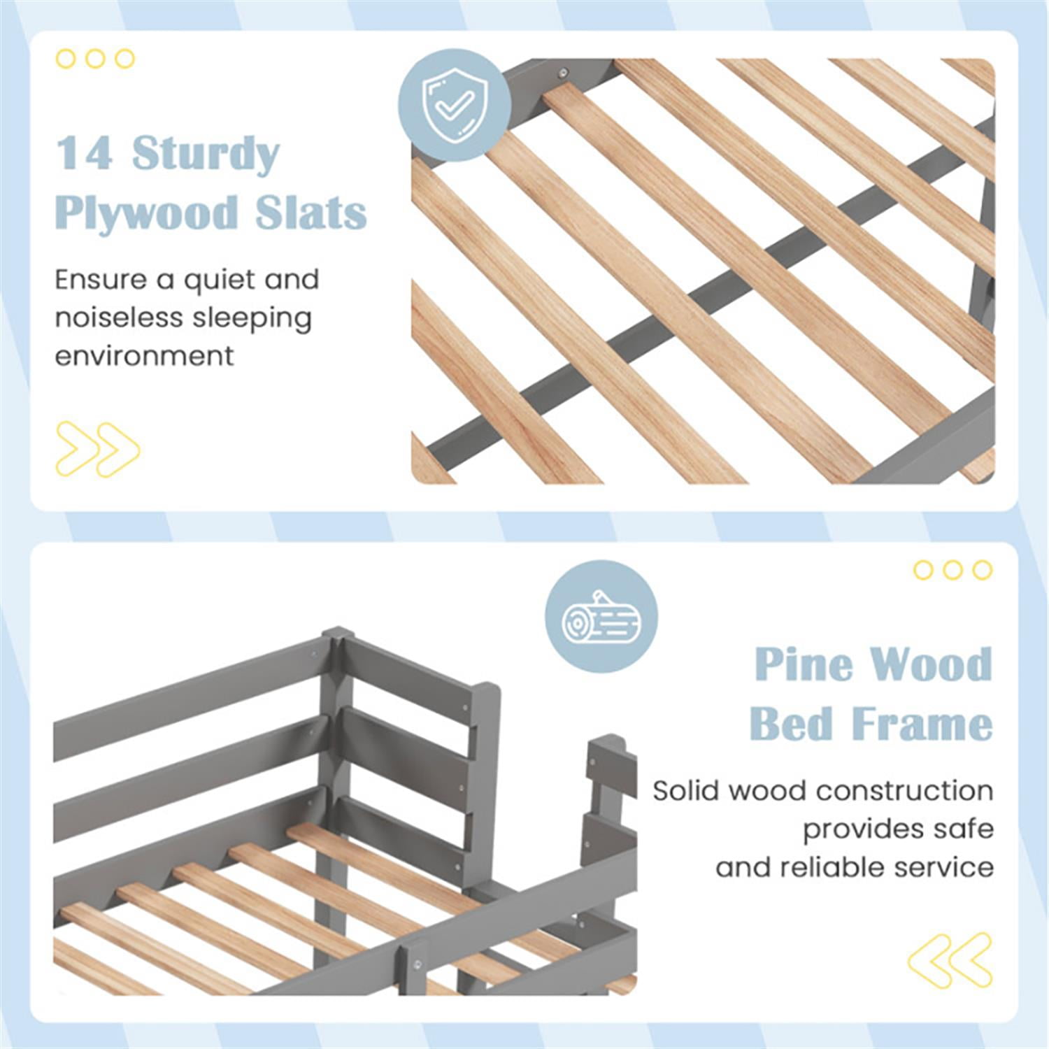 Demi Bonn Loft Bed Twin Size, Solid Wood Loft Bed with Desk Angled and Built-in Ladder, Modern Wooden Playhouse Bed Frame, Gray