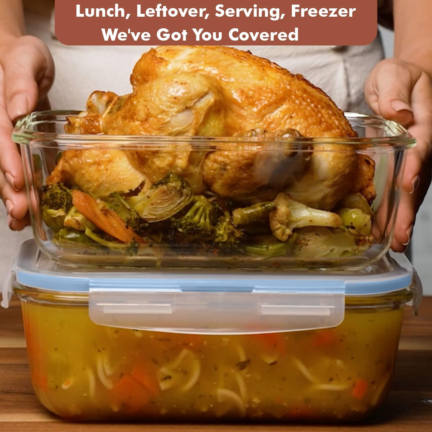 Glass Food Storage Containers Baby Blue 4 Pc 1860ml Meal Prep Leftover Storage