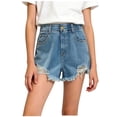 thumbnail image 3 of QIUOMBBP Girls High Waist Distressed Denim Short Frayed Hem A-Line Shorts with Pockets Fashion Summer Shorts Blue 9-10Years, 3 of 6