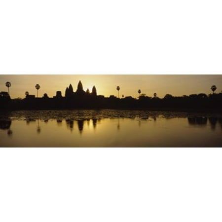 Silhouette Of A Temple At Sunrise Angkor Wat Cambodia Canvas Art - Panoramic Images (18 x (Best Time To Visit Angkor Wat Temple)