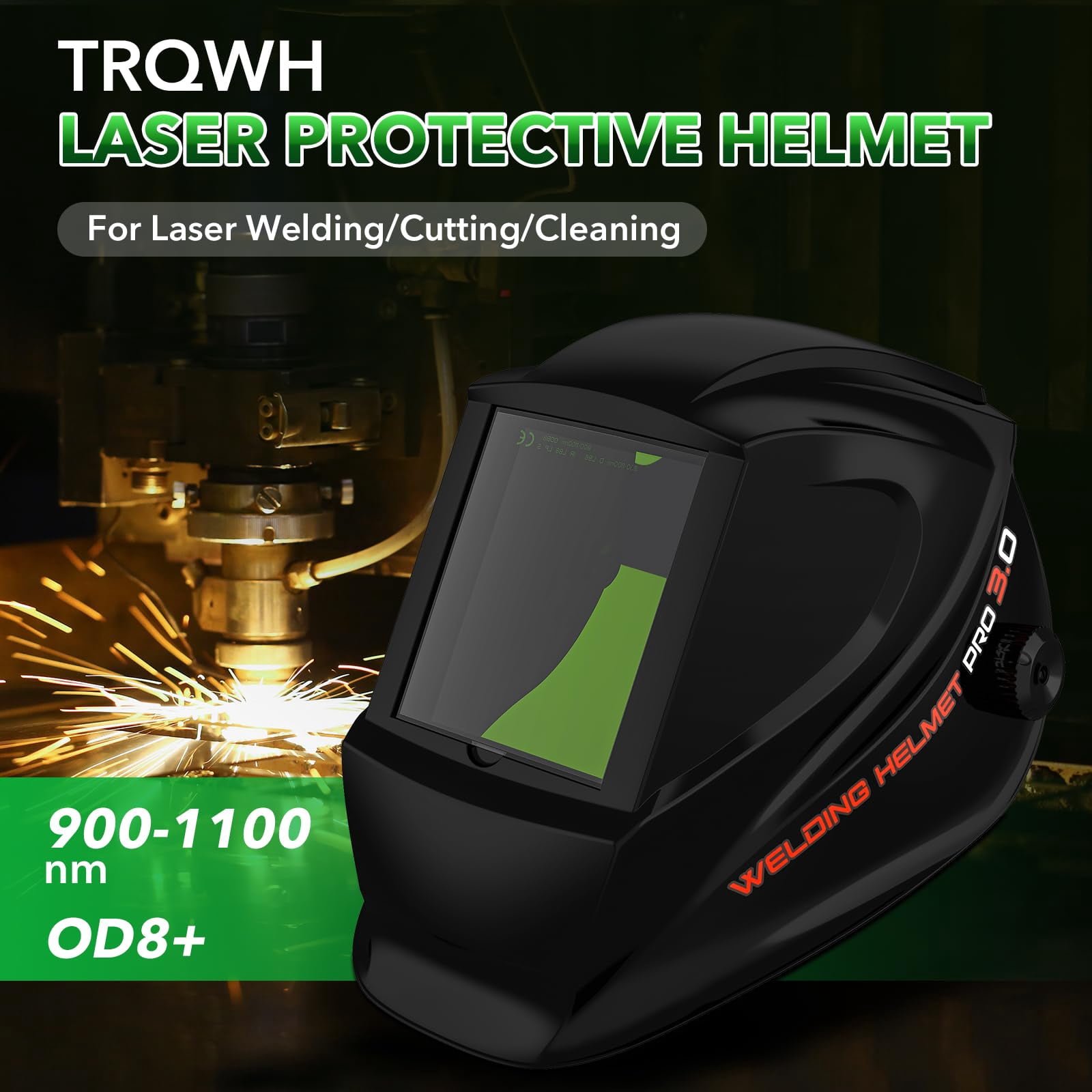 TRQWH Laser Welding Helmet OD8+ 190nm-450nm&900nm-1100nm Large Viewing Laser Safety Helmet Protective Mask Eye Protection for Laser Welding/Laser Cutting/Laser Cleaning/Laser Marking