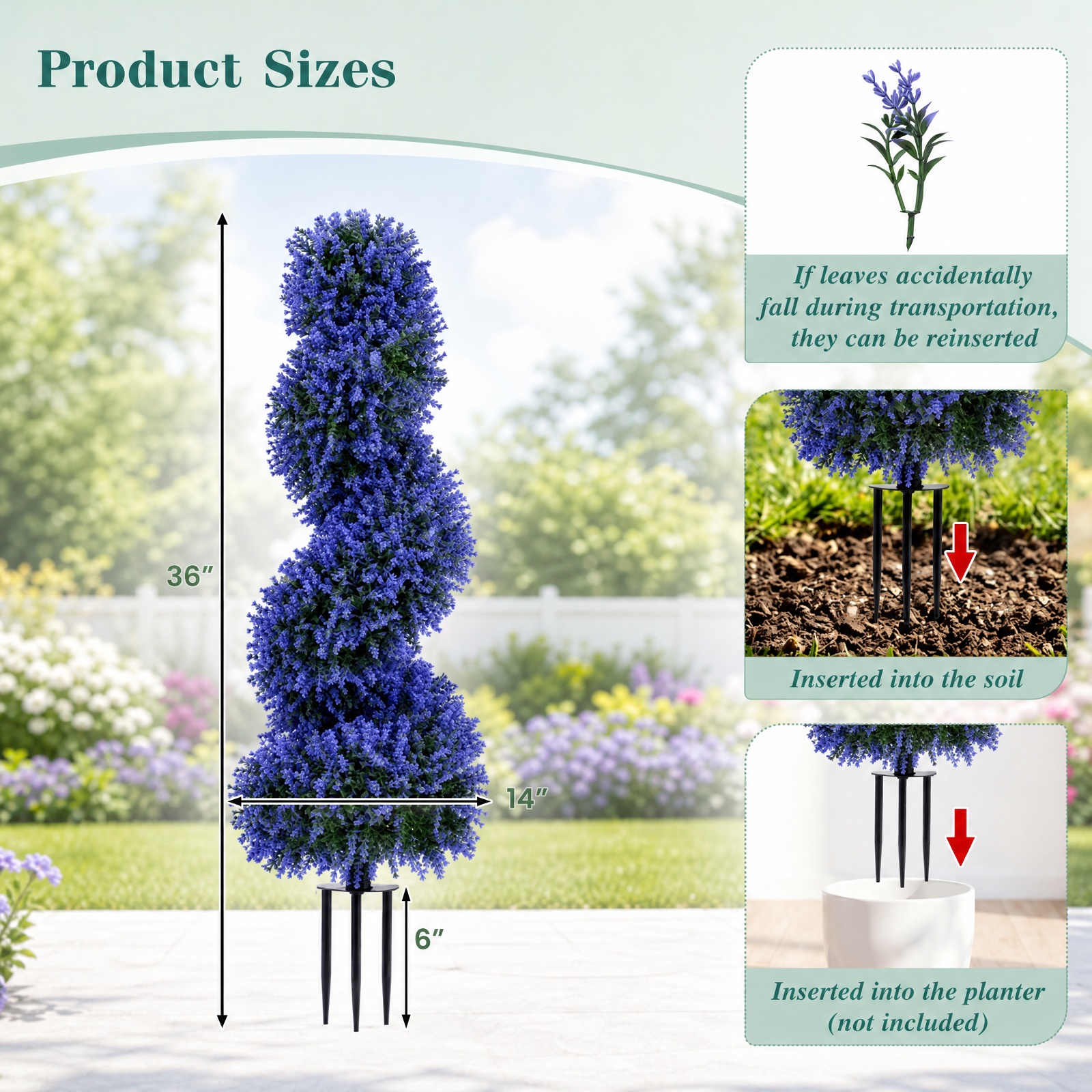 Vebreda Artificial Plant Decor, Set of 2 Artificial Spiral Topiary Trees with Sun Protection and Ground Spikes, Lifelike & Chic Design