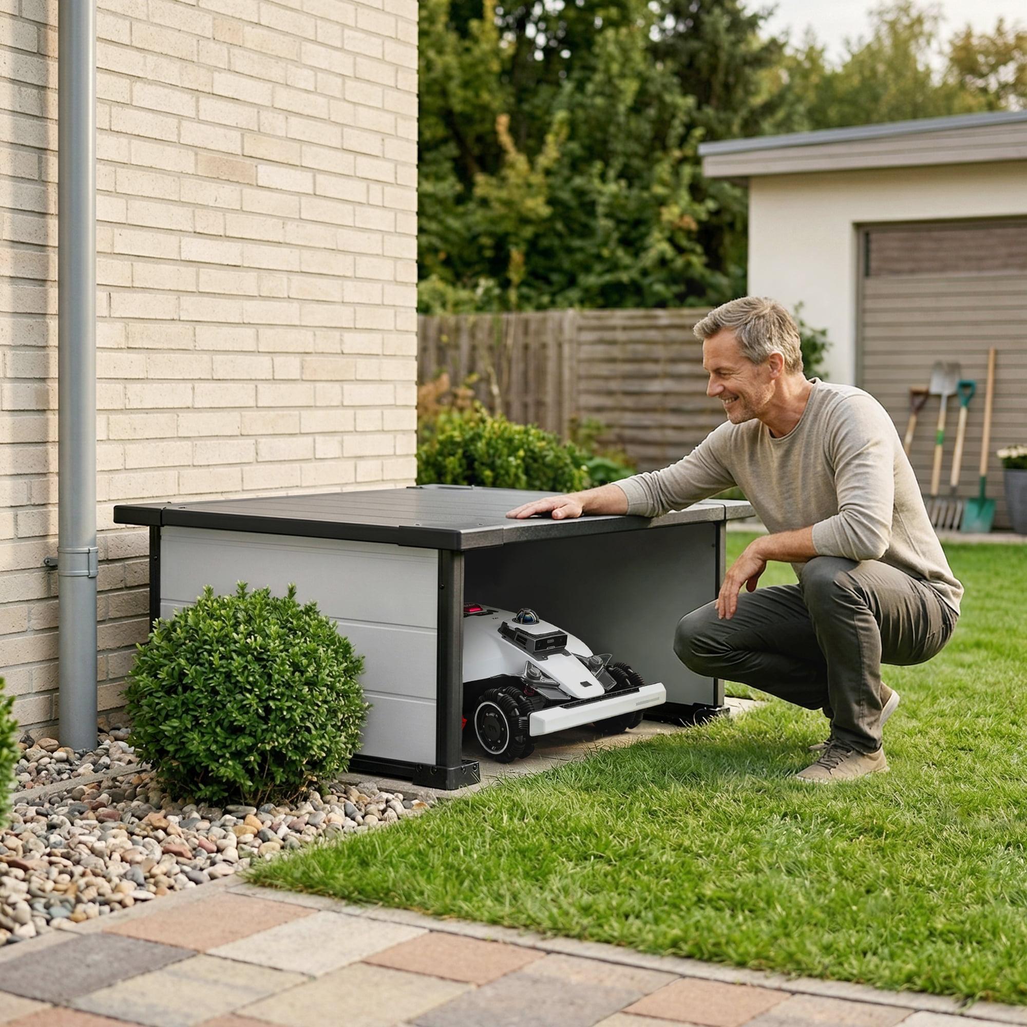 GDLF Robot Lawn Mower Garage, Weatherproof Shelter for Robotic Mower Charging Station, Durable PP Panel for Outdoor Use