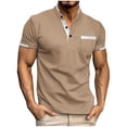 thumbnail image 2 of Wavsuf Men Lapel polo Shirt Soft Pique Polos for Mens Fashionable Button Stand-Up Collar T Shirt Khaki Size L, 2 of 6