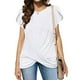 thumbnail image 1 of Camiseta de manga corta con cuello redondo para mujer, camisetas de manga de pétalo con dobladillo fruncido, elegantes, holgadas, de Color sólido, 1 of 6