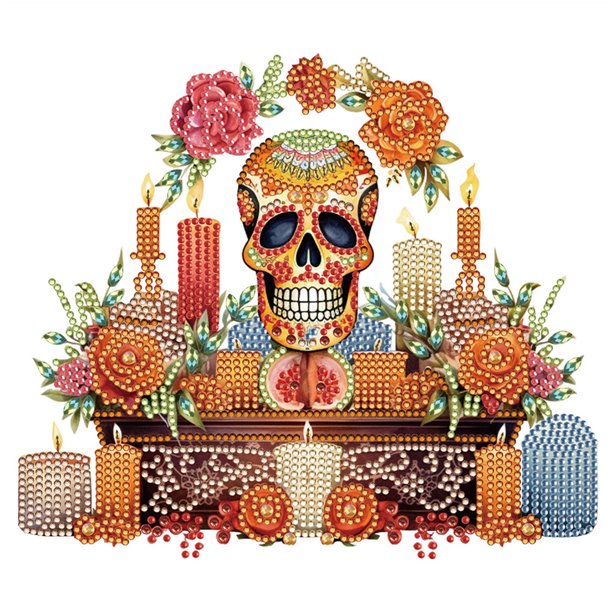 (XD293) Candelabro Calavera Diamante Parcial Serie Abstracta Resina Forma Especial 30*30CM