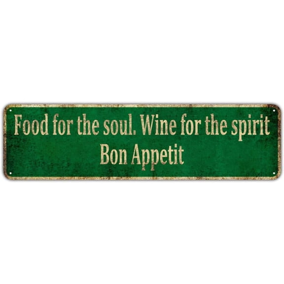 Bon Appetit Food for The Soul Wine for The Spirit Metal Sign, Bar Decor, Country Decor, Kitchen Decor, 4x16 inch