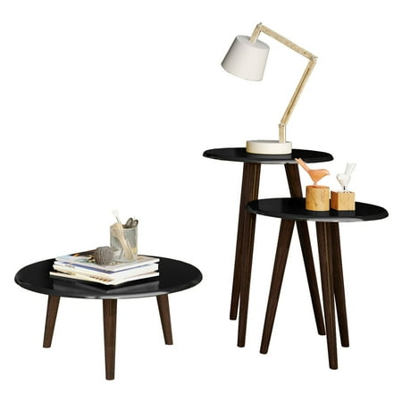 Carmine Mid Century - Modern End Tables - Set of 3 in Black with Solid Wood Splayed