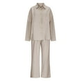 thumbnail image 6 of Women's 2 Piece Linen Lounge Sets - Casual Long Sleeve Button Down Shirts & Wide Leg Pants Sweatsuit with Pockets, 6 of 9