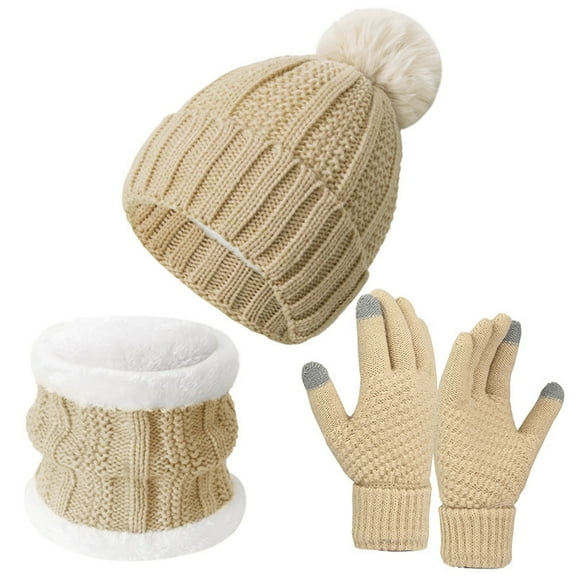 TOOYOU 3 Pcs Women Winter Fleece Lined Knit Hat Long Scarf And Gloves Sets For Warmth Outdoor Warm Beanie Hats