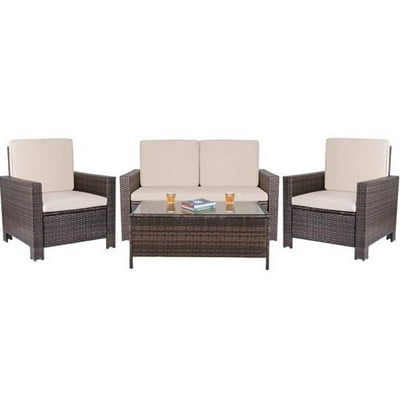 Walnew 4 Pieces Outdoor Patio Indoor Furniture Sets Rattan Chair Wicker Conversation Sofa Set Backyard Porch Garden Poolside Balcony Use Beige In Taiwan 313642214 Walnew 4 Pieces Outdoor Patio, Porch Outdoor Furniture