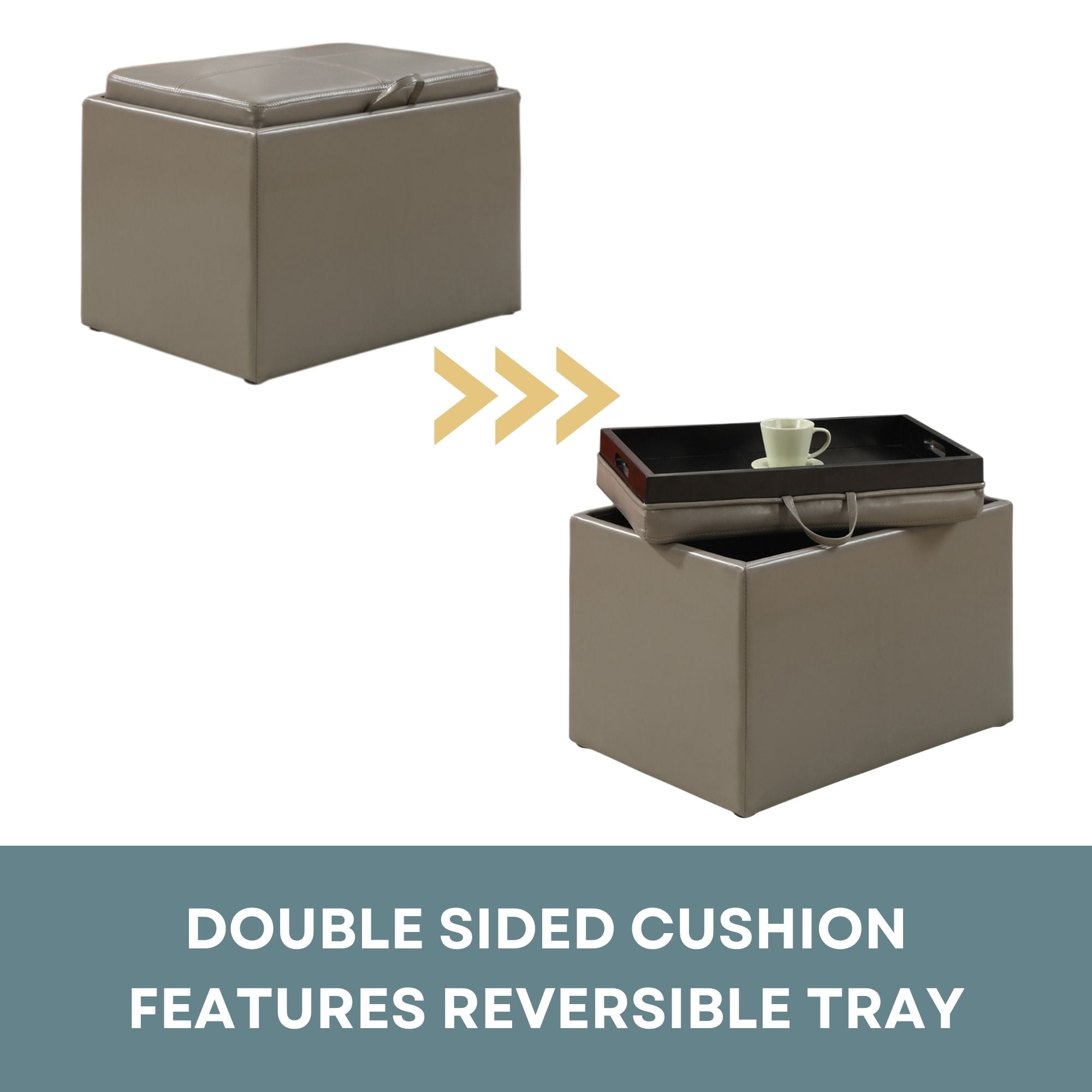 Convenience Concepts Designs4Comfort Accent Storage Ottoman in Gray Faux Leather